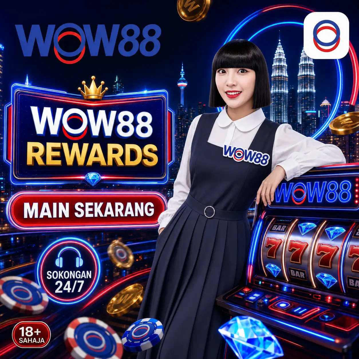 WOW 88 square casino banner
